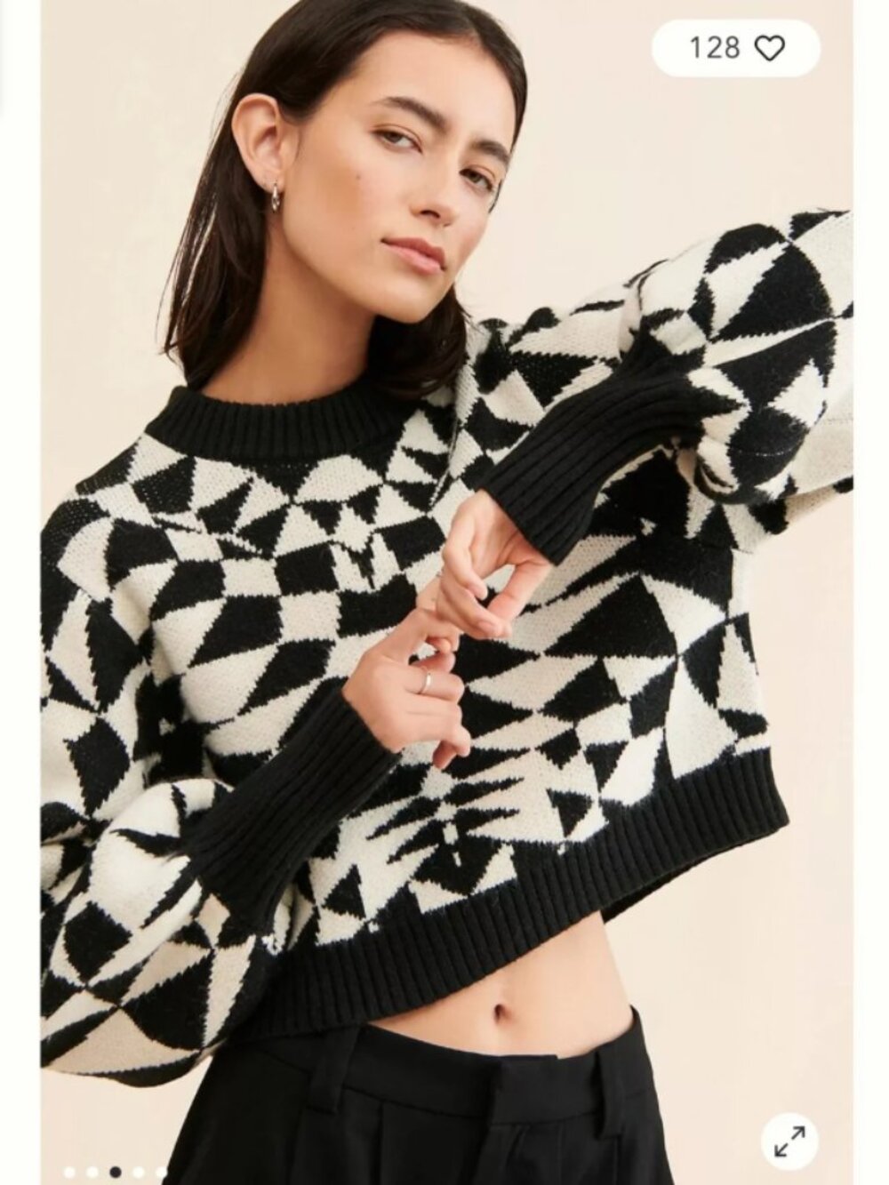 FARM Rio Deco Knit Sweater Black & White Size XL